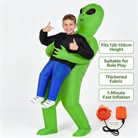 Inflatable Alien Costume for Kids Funny Green Alien Carry Me Abduct Me Suit with Blower Fan Battery Halloween Party