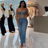 Streetwear Diamonds Denim Vest Female Bra Sleeveless Backless Sexy Summer Tank Tops For Women Camisole y2k Crop Top 2025