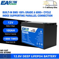 EASUN Przenośna Bateria LiFePo4 Z Wbudowanym BMS 100AH 300AH 12V 24V, Bateria Solarna Do Kempingu, Klasa A, Żywotność 6000 Cykli, Do Elektroniki Użytkowej