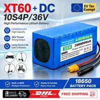 36V 10S4P 20000mAh 18650 Hochleistungs-Lithium-Akkupack mit XT60+DC-Stecker, integriertem intelligenten BMS, geeignet für wiederaufladbare Lithium-Ionen-Akkus und Ladegeräte für Elektroroller und