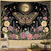Moon Moth and Floral Tapestries Witchy Cottagecore Tapestries Mystical Nature Wall Tapestry Bedroom Dormitory Living Decoration