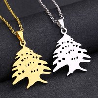 Lebanon Map Cedar Tree Flag Pendant Necklace Stainless Steel Gold/Steel Color Men Women Ethnic Jewelry Gifts