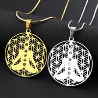 Buddhism Meditation Yoga Flower of Life 7 Chakras Pendant Necklace Stainless Steel Buddhist Sacred Geometry Reiki Chain Jewelry