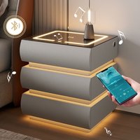 /Modern Wood Cabinet Smart Bedside Table 3 Drawers LED Lights Fingerprint Lock Speaker Panel For Hotel Apartment Bedrooms (Black