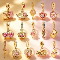 Gold Plated Original Pink Charms Cherry Blossom Hot Air Balloon Love Letter Pendant Fit Bracelets Beads Accessories DIY Jewelry