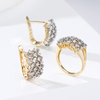 Wheat ear inlaid zircon two-tone ring and earring set copper plated 14K gold fashion jewelry holiday party exquisite gift