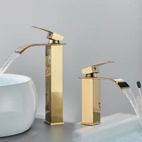 Brushed Golden Basin Faucets Elegant Waterfall Bathroom Sink Faucet Single Lever Hole Deck Mount Mixer Taps