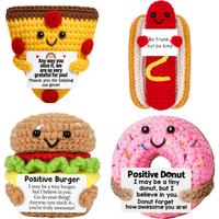 Funny Creative Handmade Crochet Hamburg Doughnut with Positive Energy Card Desktop Ornament Home Decor for Friend Birthday Gift