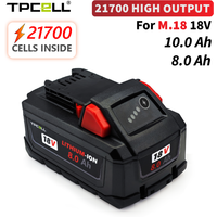 TPCELL 8AH/10AH For M18 18V 21700 Battery Rechargeable Milwaukee Lithium Battery 48-11-1860 48-11-1850 48-11-1840