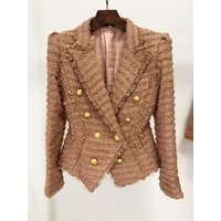 HIGH STREET Newest 2026 A/W Designer Jacket Women's Classic Lion Buttons Tassel Fringed Tweed Blazer