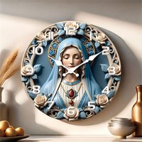 Modern "Virgin Mary" design wooden wall clock, silent, living room bedroom decoration, clocks wall home decor, birthday gift