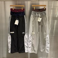 Protocol index combined with three waist design, nylon loose-fitting striped long pants, casual jogging pants
