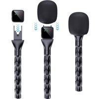 Portable Handheld Lavalier Interview Microphone Adaptor with Windproof Sponge Universal Microphone Grip Stick Black Mic Handle
