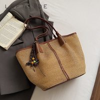 Women's Large Capacity Woven Leather Tote Bag Vacation Casual Aesthetic Daily Beach Shoulder Bag 2026 Summer New Handbags
