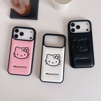 3D Cute Cartoon Sanrio Hello Kitty Embossing Leather Phone Case For iPhone 17 16 Pro 15 14 13 Pro Max Shockproof Hard Back Cover