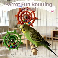 Rudder Shaped Parrot Spinner Rattle Bite Resistant Colorful Beads Bird Cage Plastic Interactive Spinning Wheel Small Birds