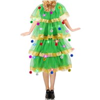 Womens Christmas Tree Costume Tulle Layered Ruffle Dress Cosplay Costumes for Party Stages