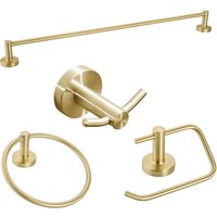 Premium 4-Piece Brushed Gold Bathroom Hardware Set with Wall-Mounted Toilet Paper Holder Towel Bar & Stainless Steel Towel Ring