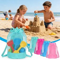 Kids Beach Toy Mesh Bag Drawstring Backpack with Mesh for Sand Toys, Shell Collecting, Pool and Swimming Accessories