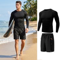 Mens Beach Casual Sporty Surfing Clothing Set Quick-Dry Long Sleeve Rash Guard Board Shorts with Zipper Side Pockets Mesh Lining