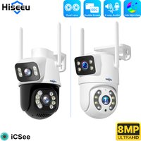 Caméra intelligente Wifi Hiseeu 4K 8MP, double objectif, zoom numérique 4X, détection humaine par IA, caméra IP PTZ de sécurité extérieure sans fil