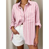 Women's Casual Loose-Fit Striped Shirt, All-Season Woven Fabric, Perfect for Sports & Leisure Activities at Home