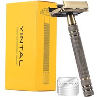 YINTAL Brass Safety Razor for Men, Double Edge Beard and Mustache Shaving, Non-Slip Extended Handle with Universal Blade Compati
