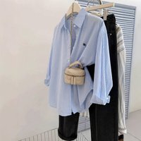 Blue Striped Versatile Shirt 2026 New Fashion Long Sleeve Turn-down Collar Top Layered Wear Simple Elegance Outerwear Coat