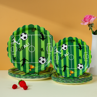 Green Soccer Pitch Scalloped Disposable Paper Plates 7/9 Inch Round Plates for Kids Football World Cup Party Supplies
