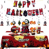 Cartoon Grim Reaper Halloween Party Supplies Disposable Tablecloth Paper Plates Cups Napkins Banner Trick Or Treat Party Decor