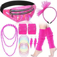 19pcs 80s Costume Accessories Holographic Fanny Pack Leg Warmers Lace Headband Earrings Gloves Necklace Bracelet