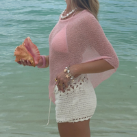 Summer Irregular Knitted Cover-ups Crop Tops Y2k Aesthetic Vintage Smocked T-shirt Boho Beach Vacation Going Out Pullovers Tees