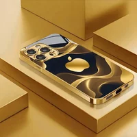 Creative For Apple Pattern Luxury Metallic Paint Glass Phone Case For iPhone 11 12 13 14 15 16 17 Pro Max Plus 17Air 16E Cover