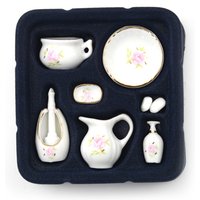 8Pcs 1/12 Miniature Dollhouse Bathroom Accessories Set Floral Ceramic Mini Decor Gift