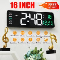 NEW 16" Large Jumbo Digital LED Wall Clock Alarm Calendar Temperature Date Dimmer UK