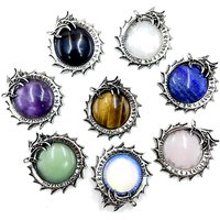Bohemian Vintage Natural Stone Dragon Totem Round Pendant Tiger Eye Amethyst Charm Power Representative Jewelry DIY Necklace