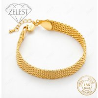 925 Sterling Silver 18K Gold Plated 8-inch 10mm Delicate Braided Bracelet for Women, Fashionable Wedding Party Jewelry