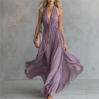 2026 New Summer Women's Dress V-neck Cinched Waist Solid Color Sexy Elegant Temperament High-end Fashion Sleeveless Vestidos