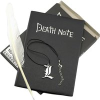 A5 Anime Notebook Set Leather Journal And Necklace Feather Pen Animation Art Writing Journal Notepad