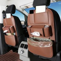 Organisateur de siège arrière de voiture en cuir, rangée arrière de siège pour enfants, sac de rangement suspendu, étagère poubelle, organisateur de bouteilles de mouchoirs