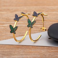 Nidin Lucky Butterfly Big Hoop Earrings Crystal Circle Rhinestone For Women Girls Luxury Zircon Jewelry Valentine's Day Gift