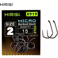 Hirisi 15pcs PTFE Coated High Carbon Steel Fish Hook Micro Barbed With Eye Carp Fishing Hook Accessories X919