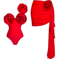 Sexy Flower One Piece Swimwear Trend Swimsuit 2025 Brazilian Biquini Luxury Woman Swimsuit Red Bodysuit Bathing Suit Monokini