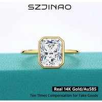 Radiant Cut 14K Gold Moissanite Ring 3CT D VVS1 for Women 100% Genuine Au585 Engagement Wedding Christmas Gifts Classsic