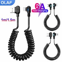 6A Short Spring Data Cable Dual Elbow USB C To Type C Fast Charging Cable For iPhone 15 16 Pro Samsung Xiaomi Phone Charger Wire