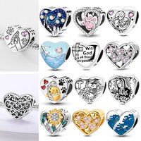 Hot Charms Pendant 925 Sterling Silver Love Heart Shaped Zircon Bead Fit Original Bracelet DIY Charms Women Jewelry Gift Making