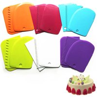 3Pcs Cream Scraper Suit DIY Kitchen Straight Arc Tooth Shape Cream Bread Cutter Plastic Cake Pasty Scraper Baking Fondant Tools