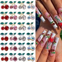 10/20/30PCS 3D Cherry Design Nail Charms Red Cherry Crystal Rhinestone Nail Gems Glitter Diamond Stud Fruit Nail Art Decoration