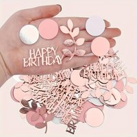 100pcs of Rose Golden, Pink,White Polka Dot And Eucalyptus Confetti with 'Happy Birthday' Text - Premium Paper Party Decorations