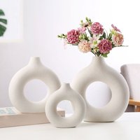 Ceramic Look Donut Plastic Vase, Modern Hanging Bell Style Fake Flower Pot for Living Room Office Desk Shelf Home Decor